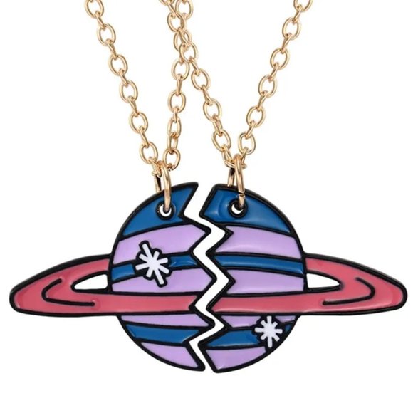 BFF Friend necklaces 2 halves of a ringed Planet like Mars - Picture 1 of 6